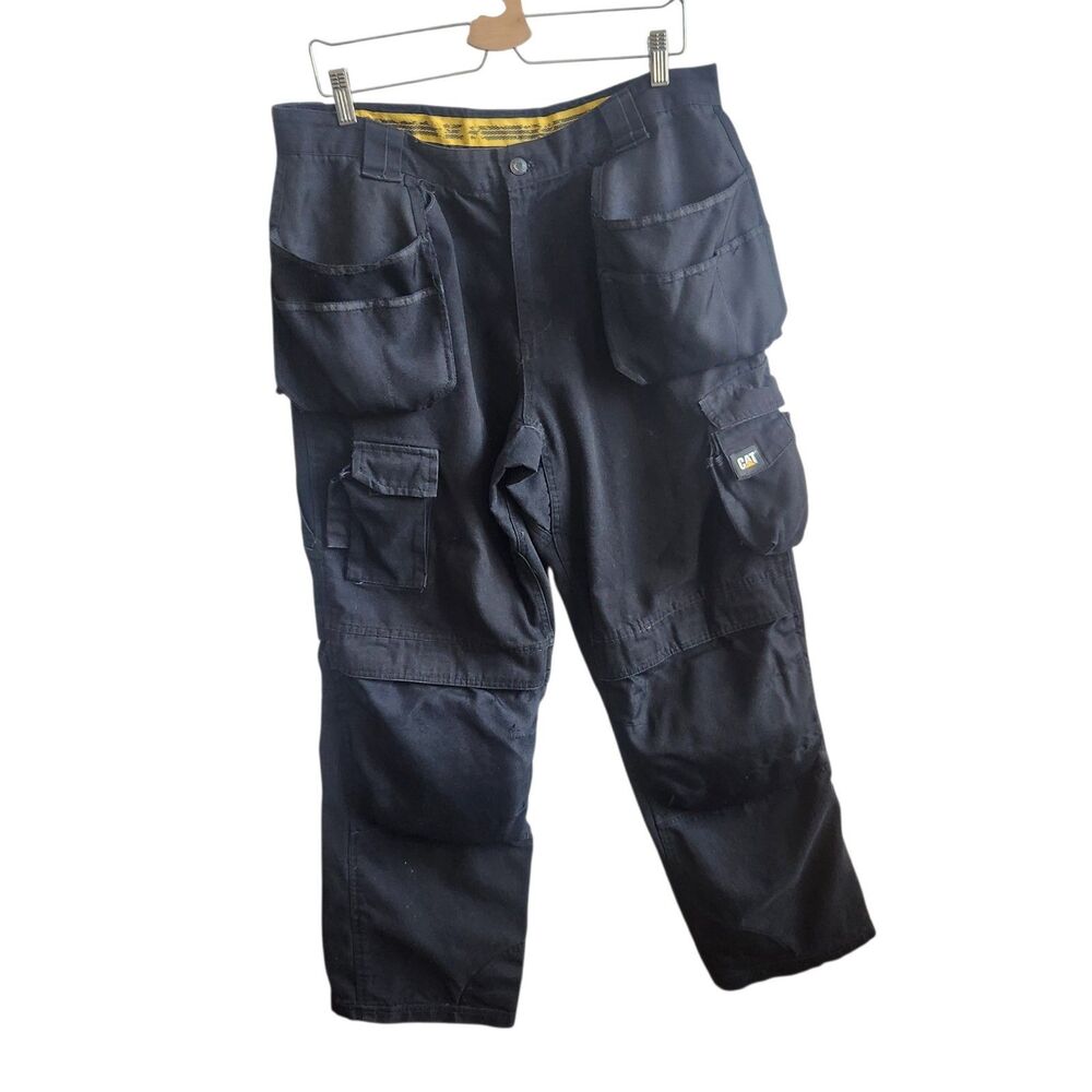 Caterpillar CAT C172 Trademark Work Pants 36X34 Black Canvas Knee Pads Holster